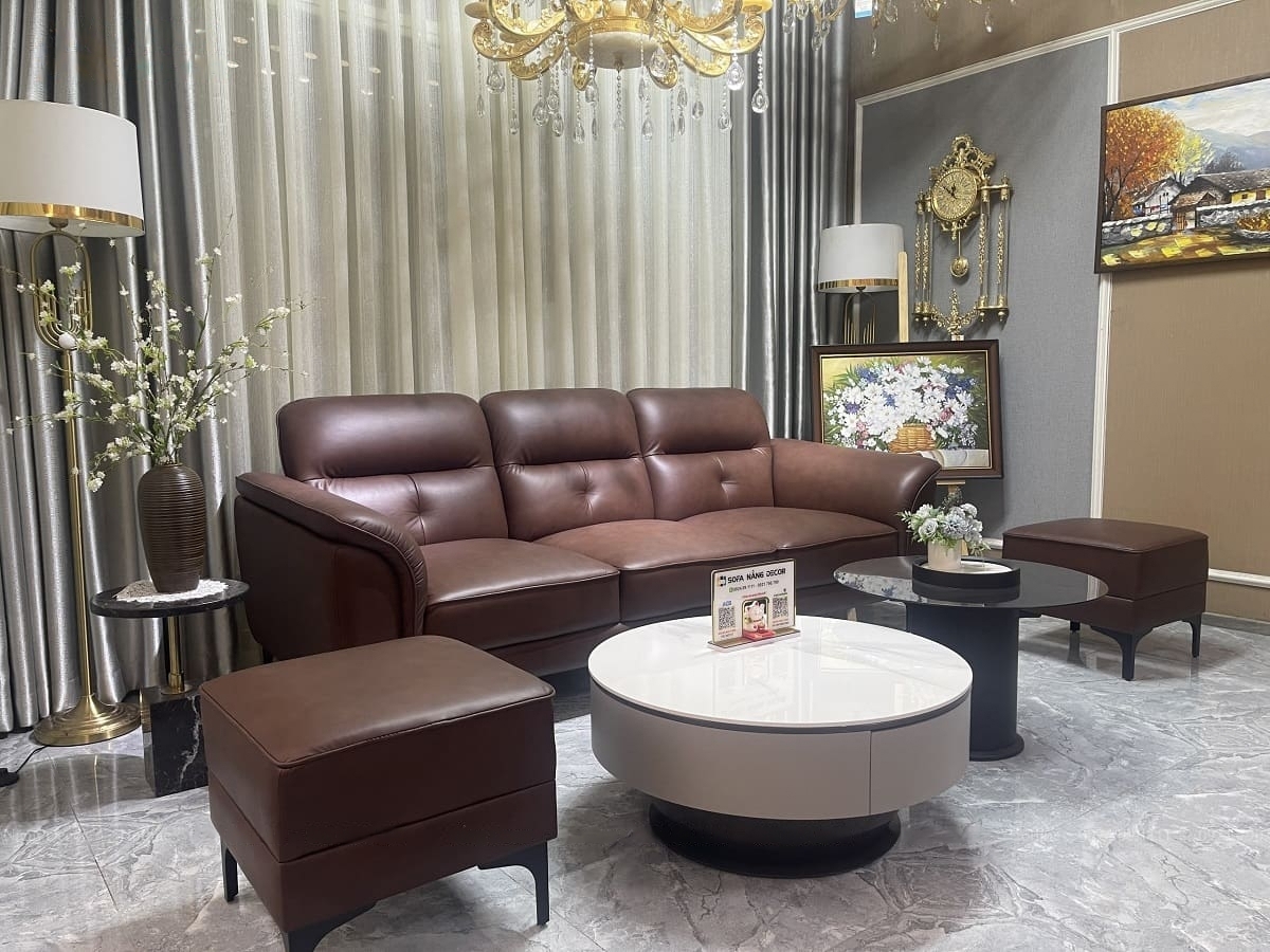 Sofa băng 100% da bò Italy Juno sofa màu nâu SFBCT06 hàng cao cấp chuẩn da bò nhập khẩu Ý