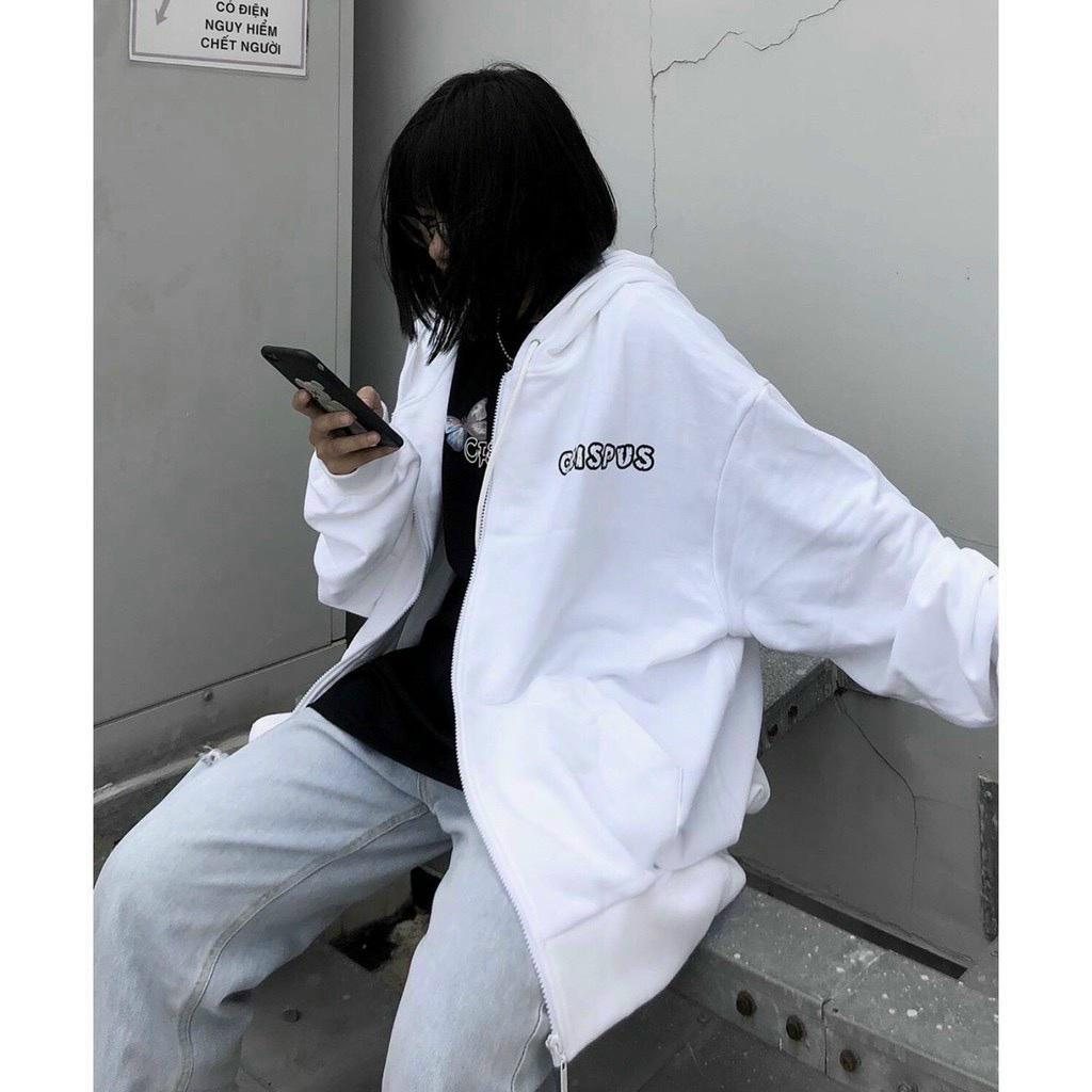 Áo KHOÁC Hoodie nữ in chữ CRIS.PUS Ulzzang Unisex có 2 màu đen trắng fomr rộng cực đẹp