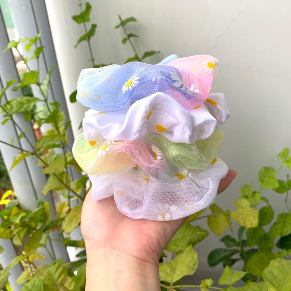 Cột tóc scrunchies voan lưới hoa cúc