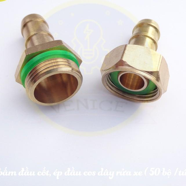 Bộ ép đầu dây máy rửa xe - Đuôi chuột phi 8mm - Cỡ ren 13 mm - 50 bộ / túi