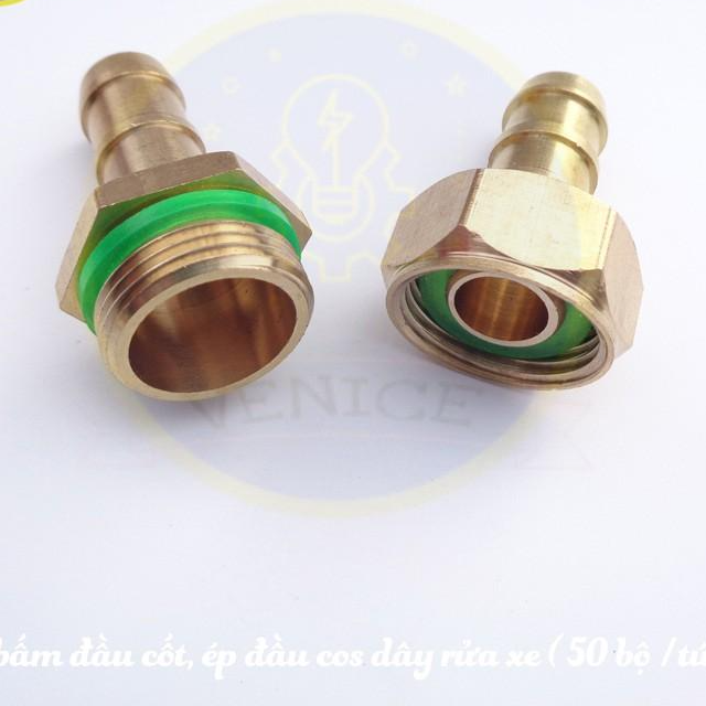 Bộ ép đầu dây máy rửa xe  (đầu đực + cái + áo ép) - Đuôi chuột phi 8mm - Cỡ ren 13 mm - 50 bộ / túi