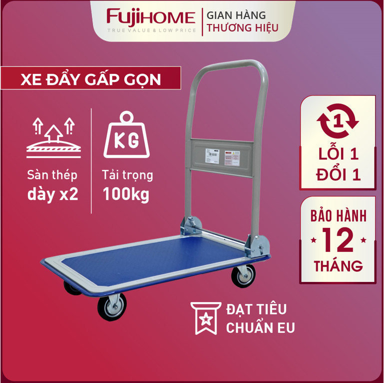 Xe kéo hàng 4 bánh gấp gọn 300kg Nhập Khẩu Nhật Bản FUJIHOME, bánh cao su siêu bền, xe chở đồ đẩy hàng gấp gọn đa năng giá rẻ – Hàng Nhập Khẩu – 100KG SÀN THÉP