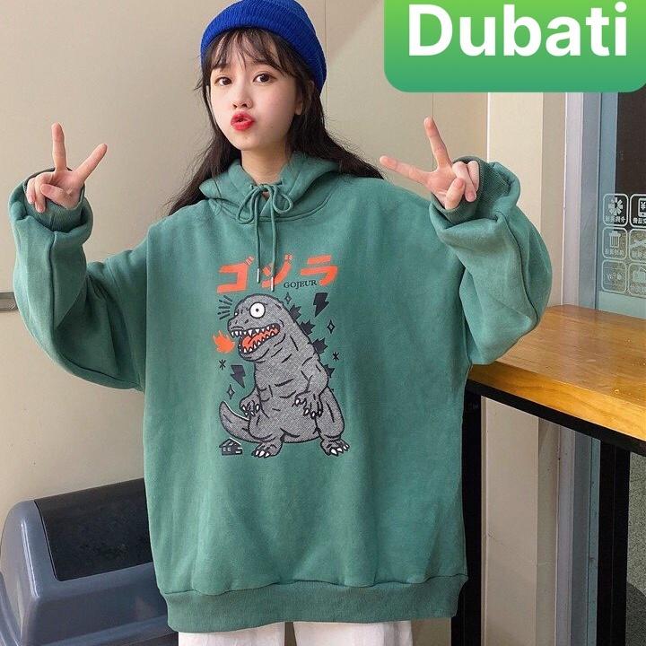 ÁO KHOÁC NỈ HOODIE KHỦNG LONG 3 MÀU NAM NỮ CHẤT VẢI MỊN DÀY PHONG CÁCH HÀN QUỐC- DUBATI FASHION
