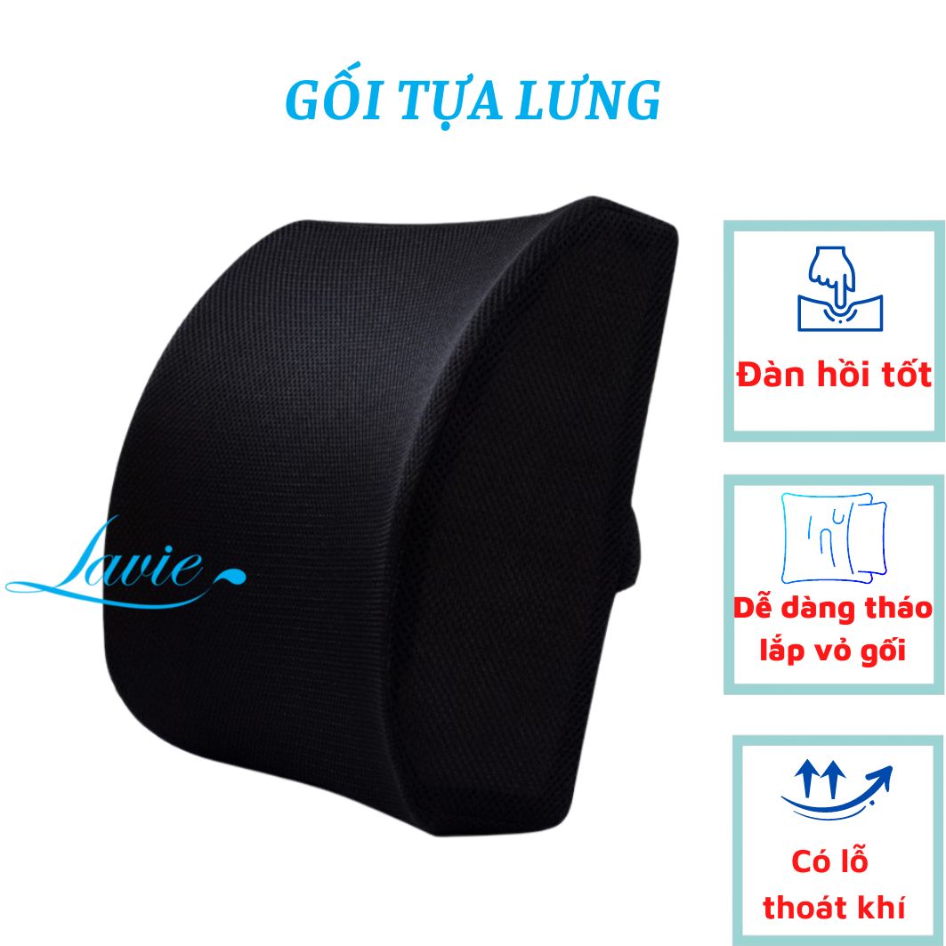 Gối Tựa Lưng Bằng Cao Su Non Vải Lưới Thoáng Mát Có Đai Cài (KT 34x32x12cm)