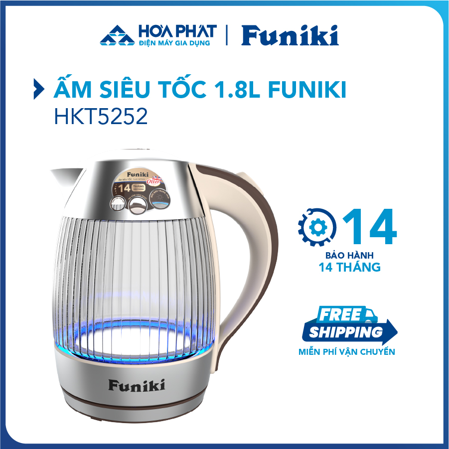 Ấm siêu tốc 1.8 L Funiki HKT5252 - Công suất 2200W - Bảo hành 14 tháng - Hàng chính hãng