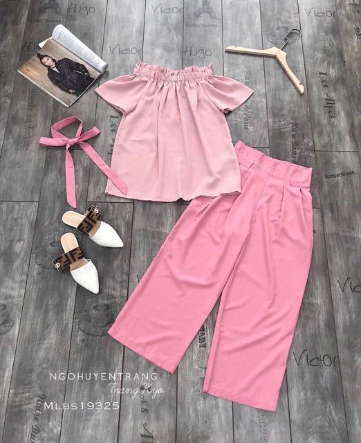Sét quần hồng áo trễ vai