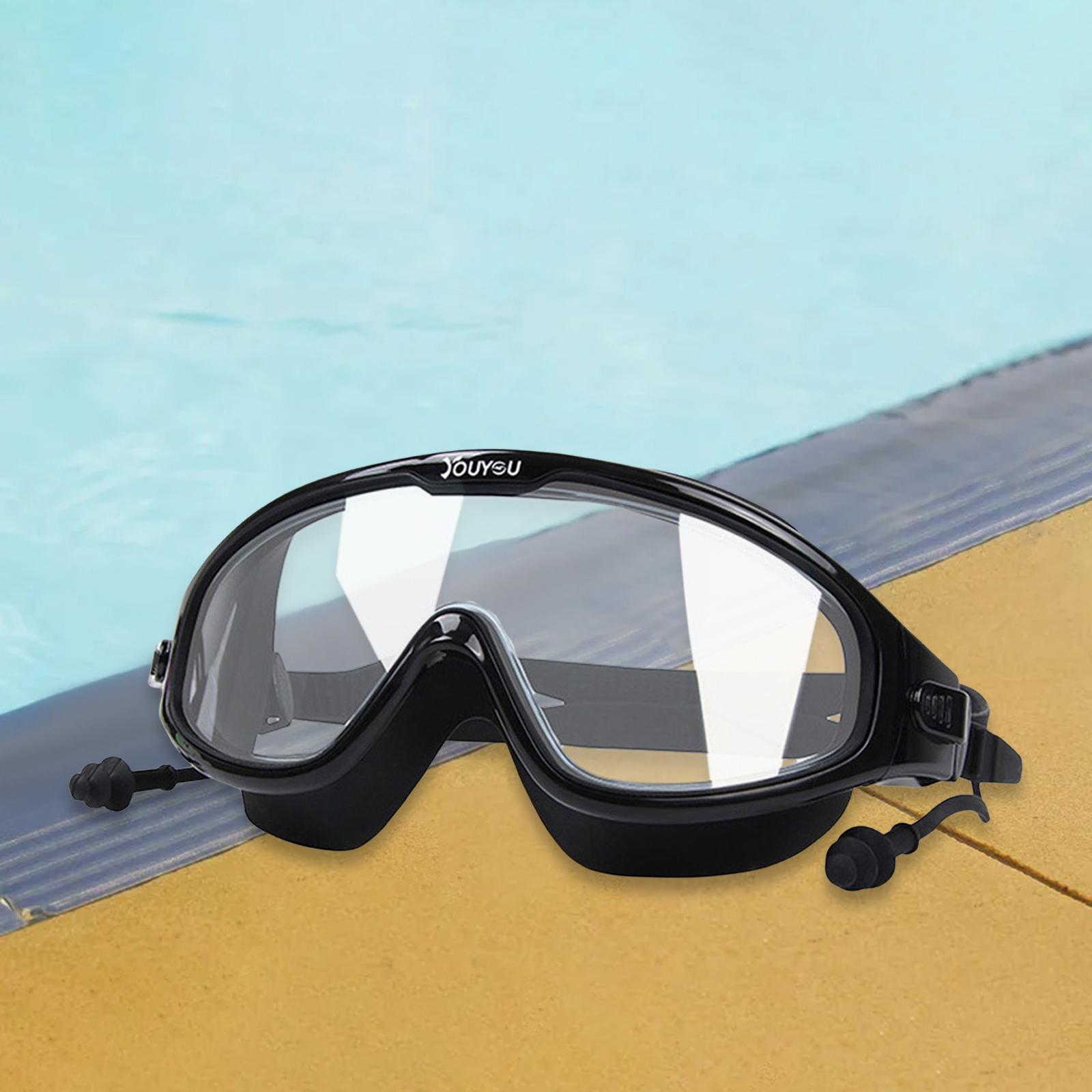 Swimming Goggles for Men Women Adjustable Comfortable Wide View Swim Glasses Large Frame Swim Goggles with Earplugs Waterproof No Leaking