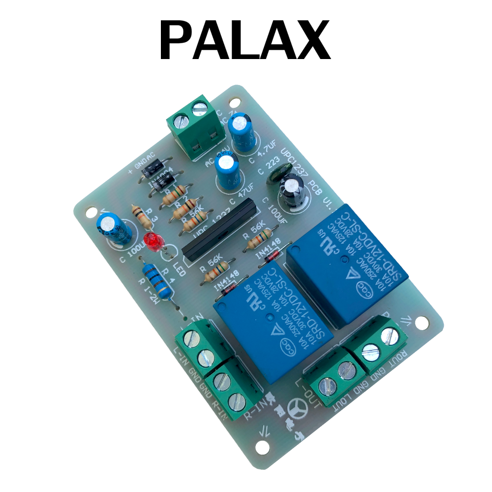 Mạch bảo vệ loa Palax UPC1237 sử dụng 2 relay bảo vệ riêng biệt cho từng kênh có chế độ trễ 5 gây chuyên dùng cho Ampli