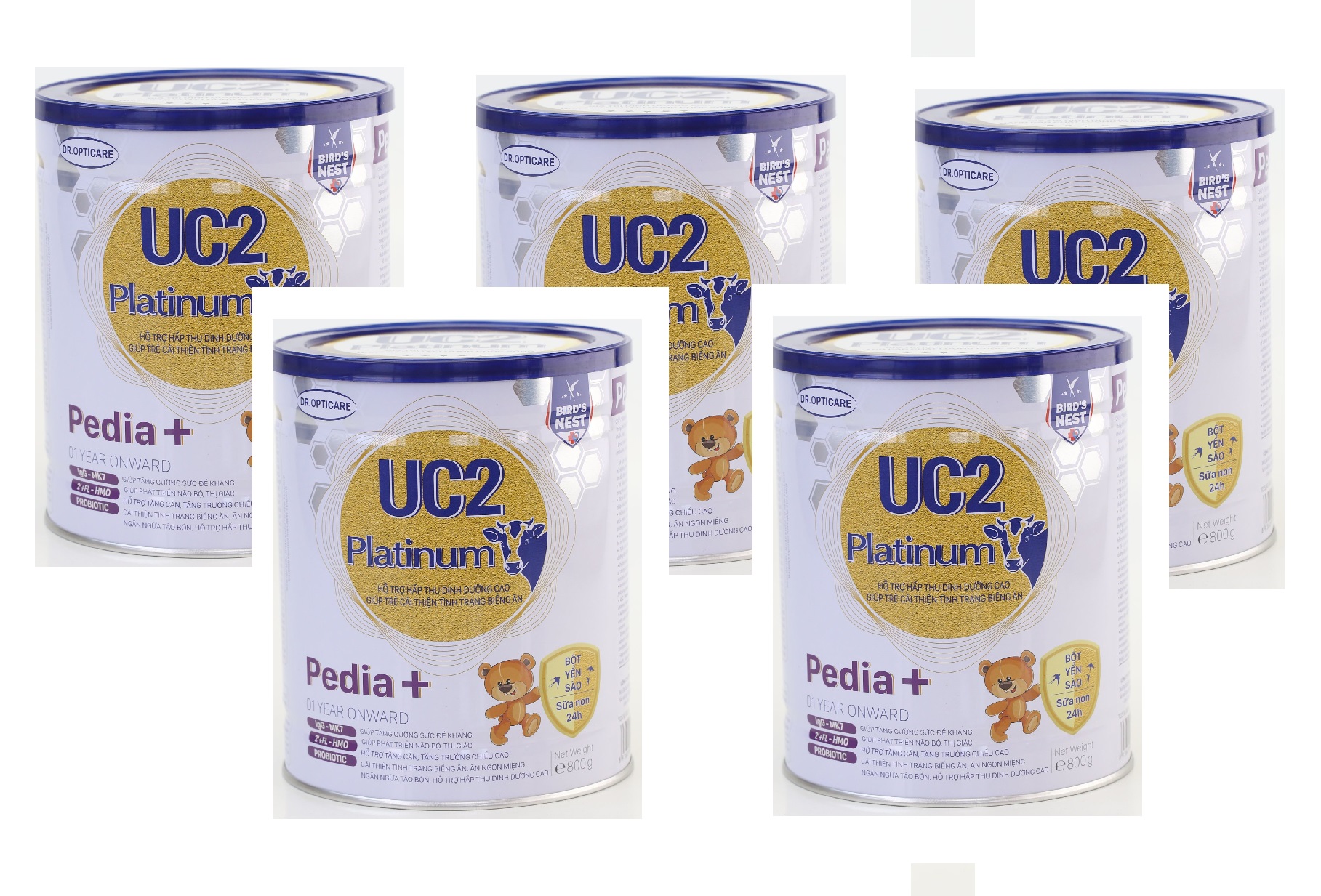 Combo 5 lonSữa bột UC2 Platinum Pedia+ lon 800g (giúp bé cải thiện tình trạng biếng ăn, dành cho trẻ từ 1 tuổi trở lên)
