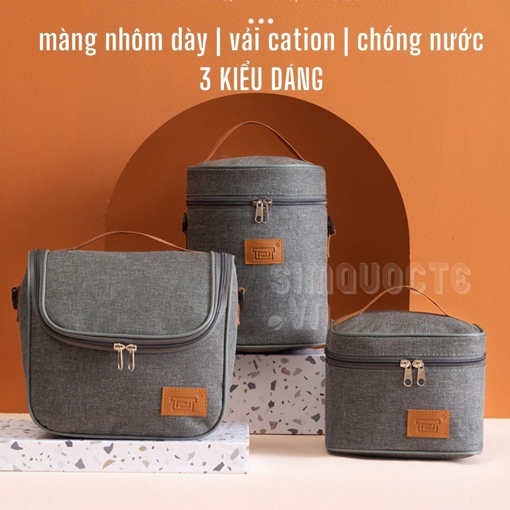 Túi đựng hộp cơm cách nhiệt màu xám phong cách Hàn Quốc vải cation chống nước tốt TĐC06