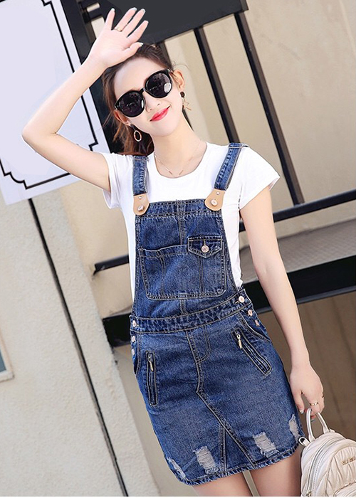 Đầm Yếm Jean Nữ Phối Da Đáng Yếu