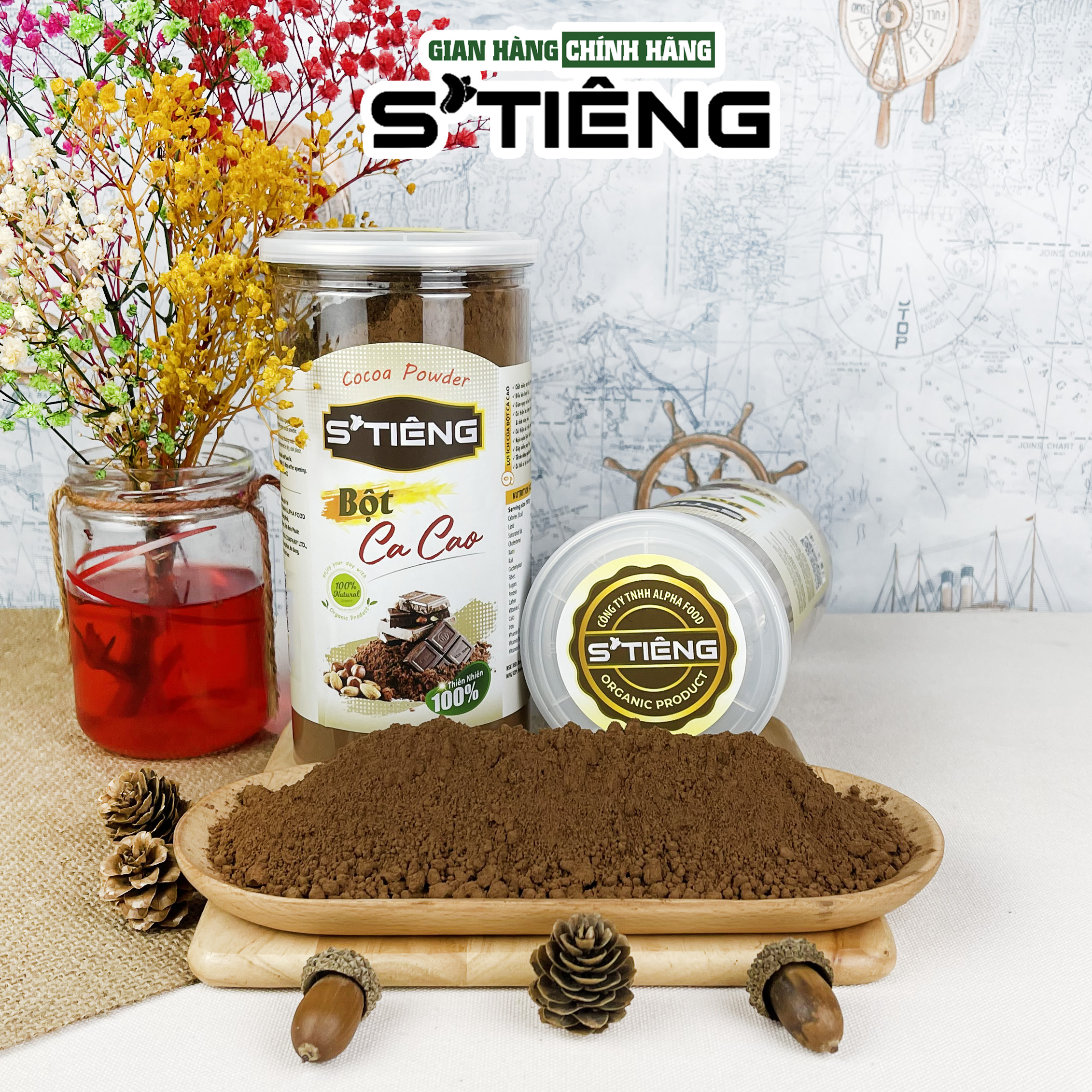 500Gr Bột CACAO Nguyên Chất Cao Cấp S'TIÊNG Hộp