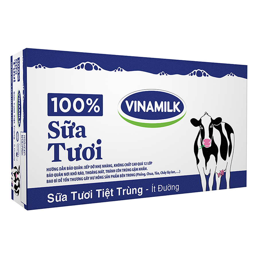 Thùng 48 Hộp Sữa Tươi Tiệt Trùng Vinamilk 100% Ít Đường