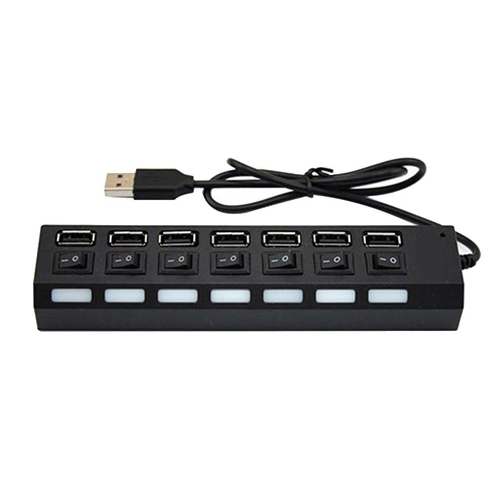 7-Port USB 2.0 High Hub Adapter Splitter ON/OFF Switch LED Indicator