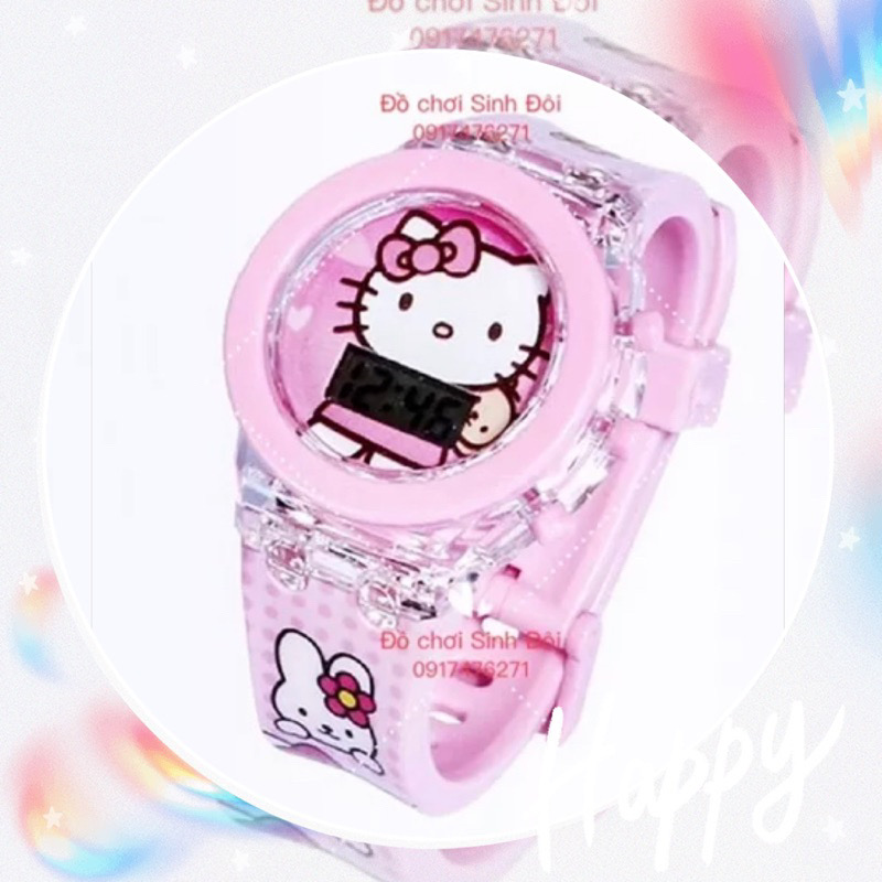 Đồng hồ hình mèo hồng có đèn - đồng hồ bé gái