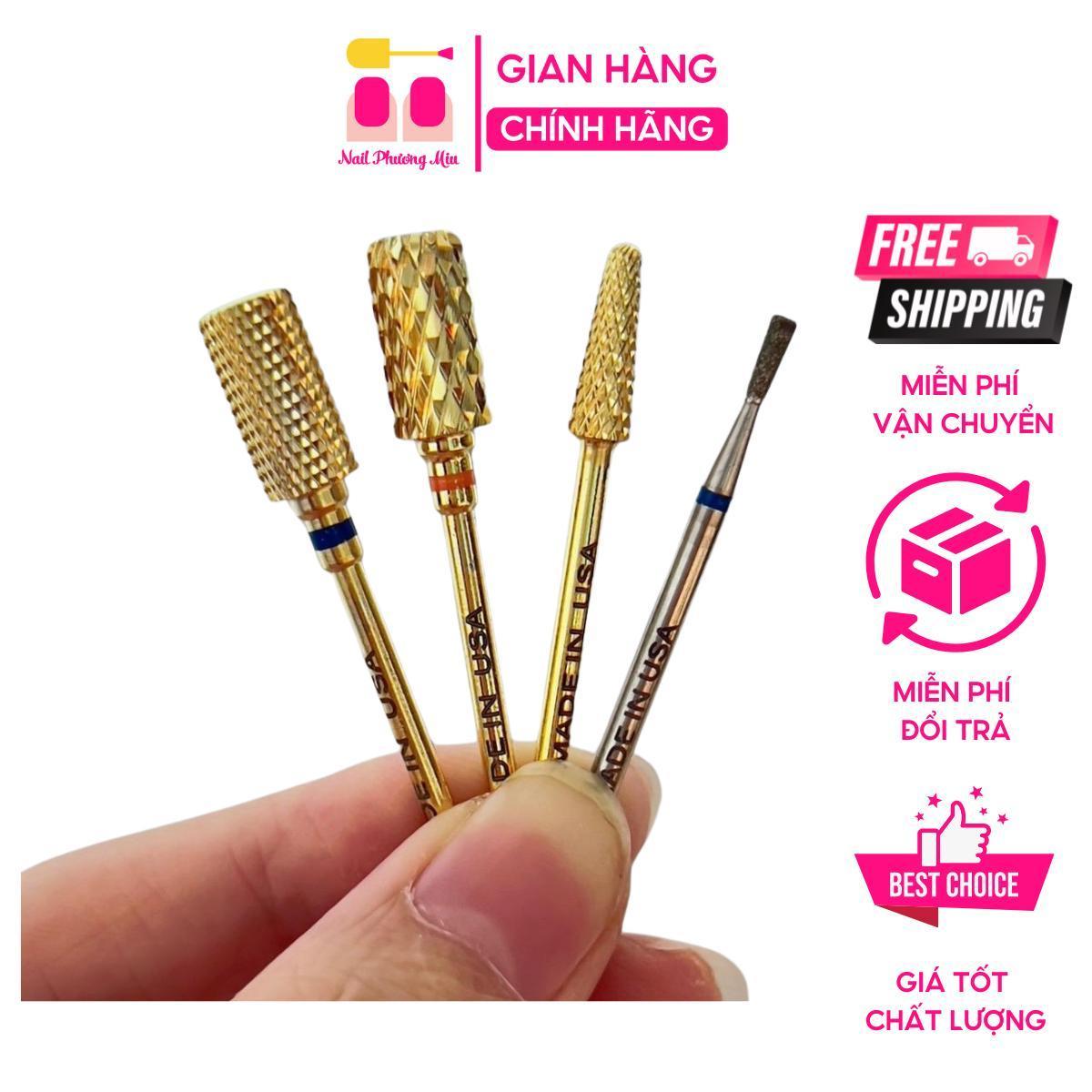 Combo 4 Đầu Mài Mạ Vàng Titan Đúc Làm Nail Siêu Mịn, An Toàn Cho Móng, Dành Cho Thợ Nail Nail Phương Miu, Mài Móng Nhanh