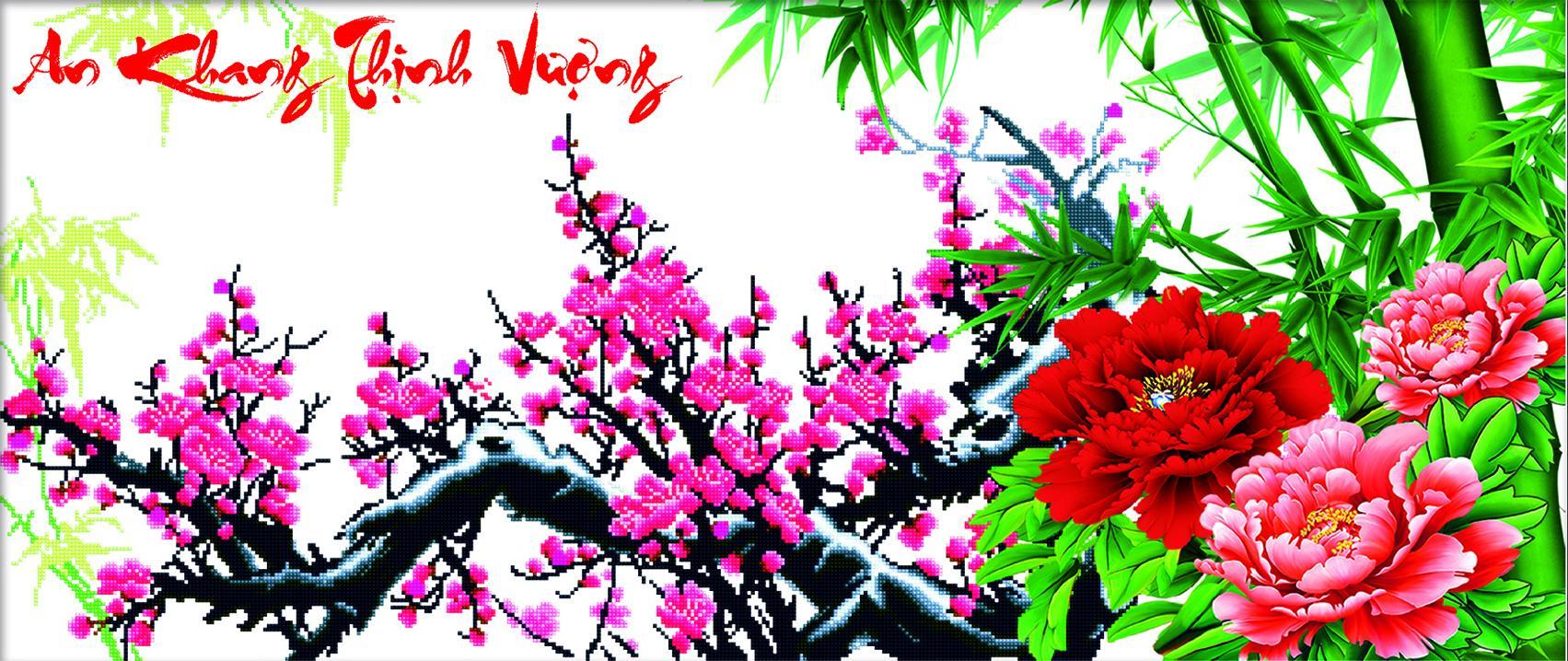 Tranh đính đá cành đào an khang thịnh vượng LV511 100 x 50 cm chưa đính