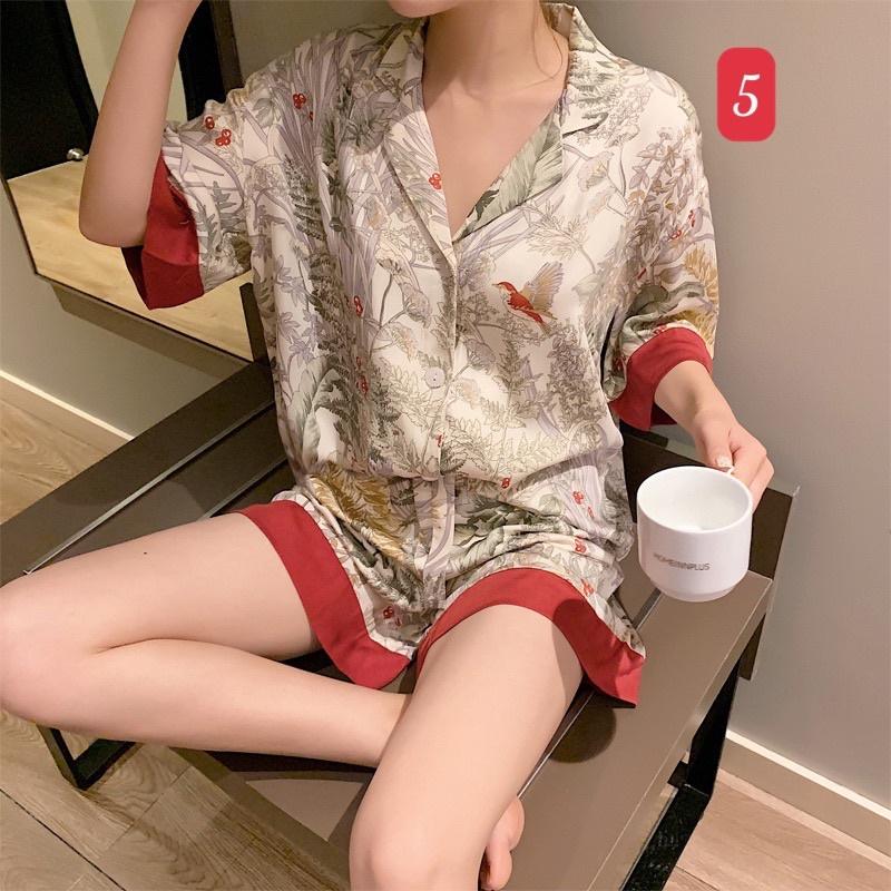 Bộ pijama lụa mùa hè bộ mặc nhà tay ngắn quần đùi chất mát, phong cách Hàn quốc hoạ tiết dễ thương, big size nhiều hình