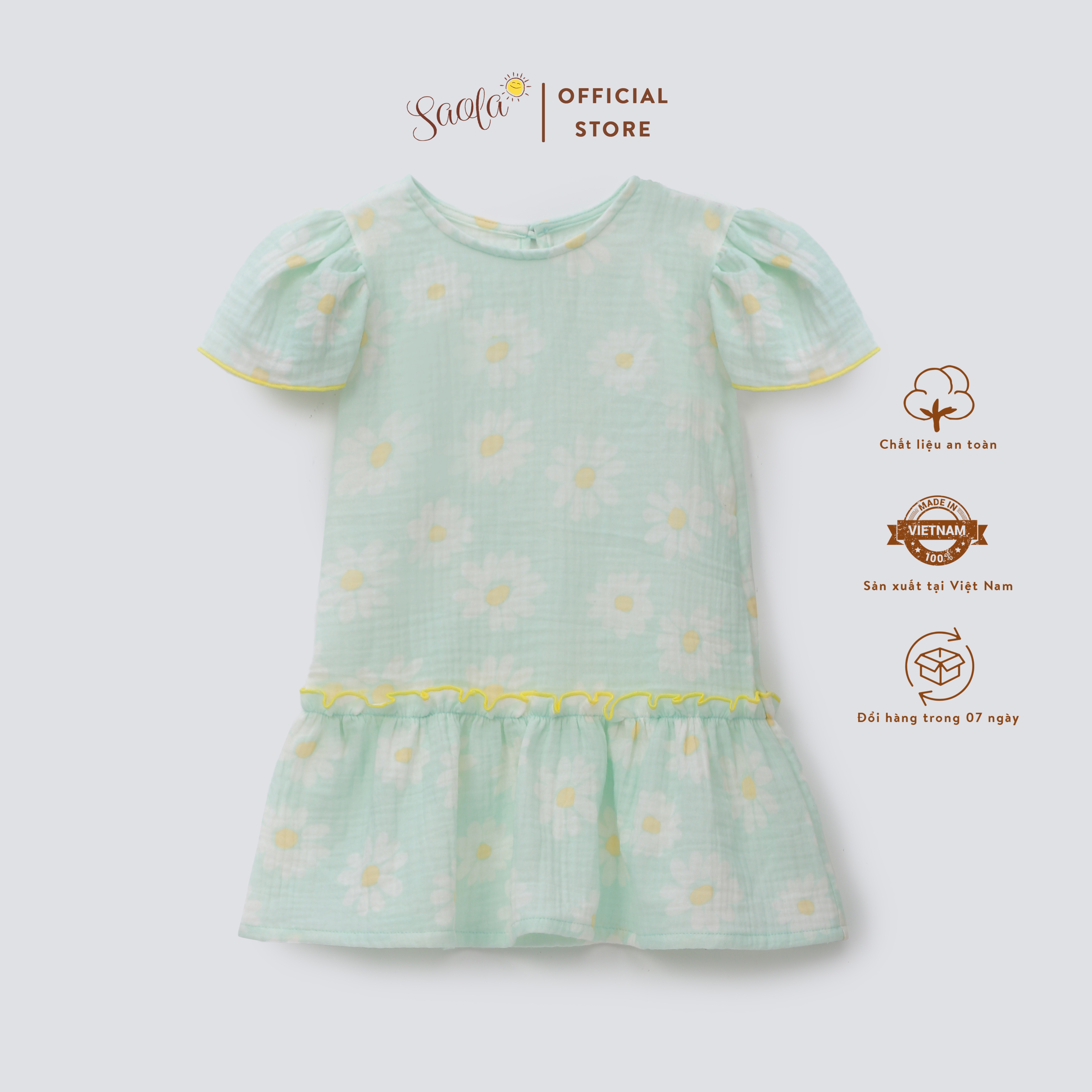 Váy Bé Gái Cổ Tròn Tay Bèo Nhún Tùng Xòe Chất Liệu Muslin Thoáng Mát - BERRY DRESS - DRM029 - SAOLA KIDS CLOTHING