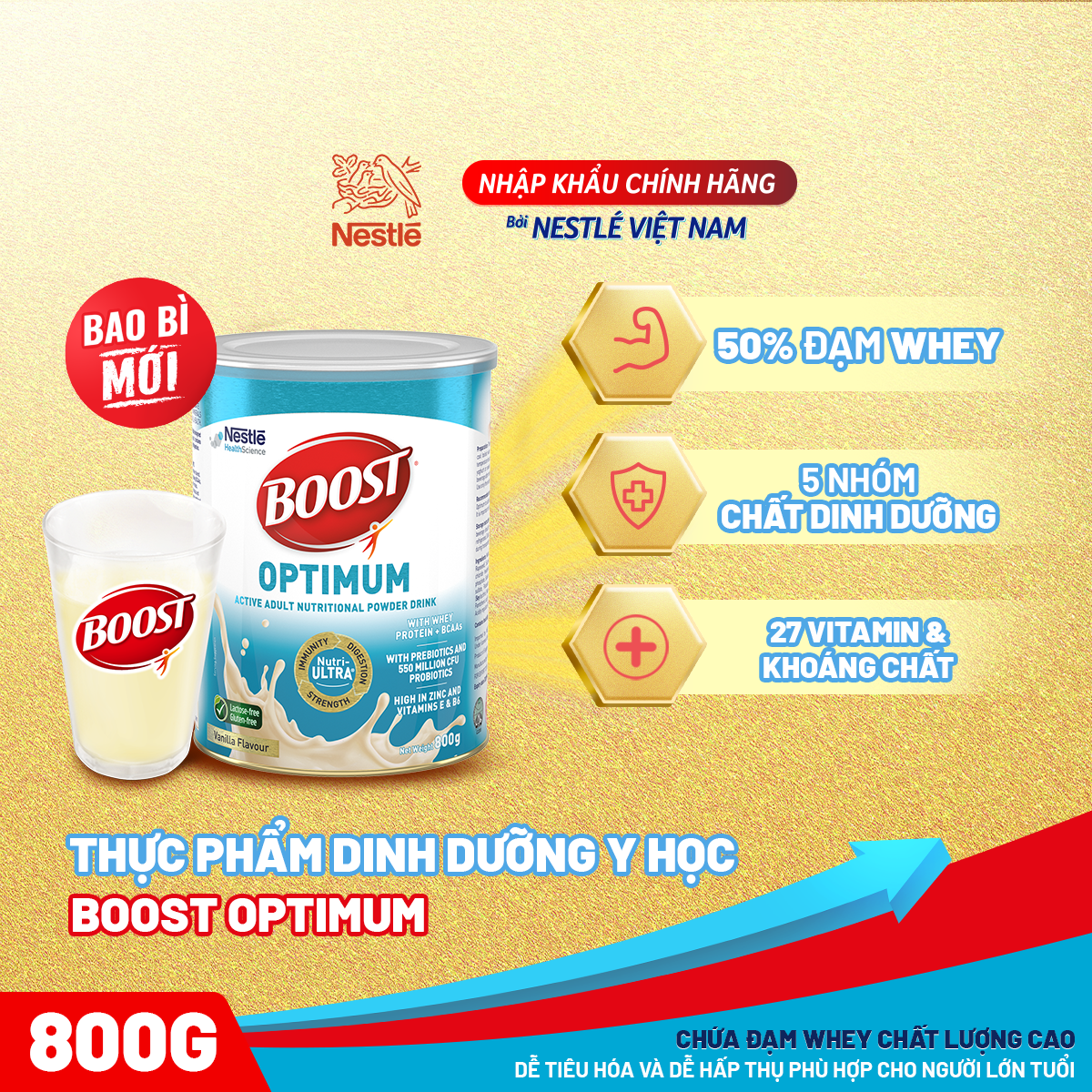 [Mẫu mới] Combo 2 lon dinh dưỡng y học Nestlé Boost Optimum bổ sung dinh dưỡng cho người lớn 800g - Tặng cân điện tử