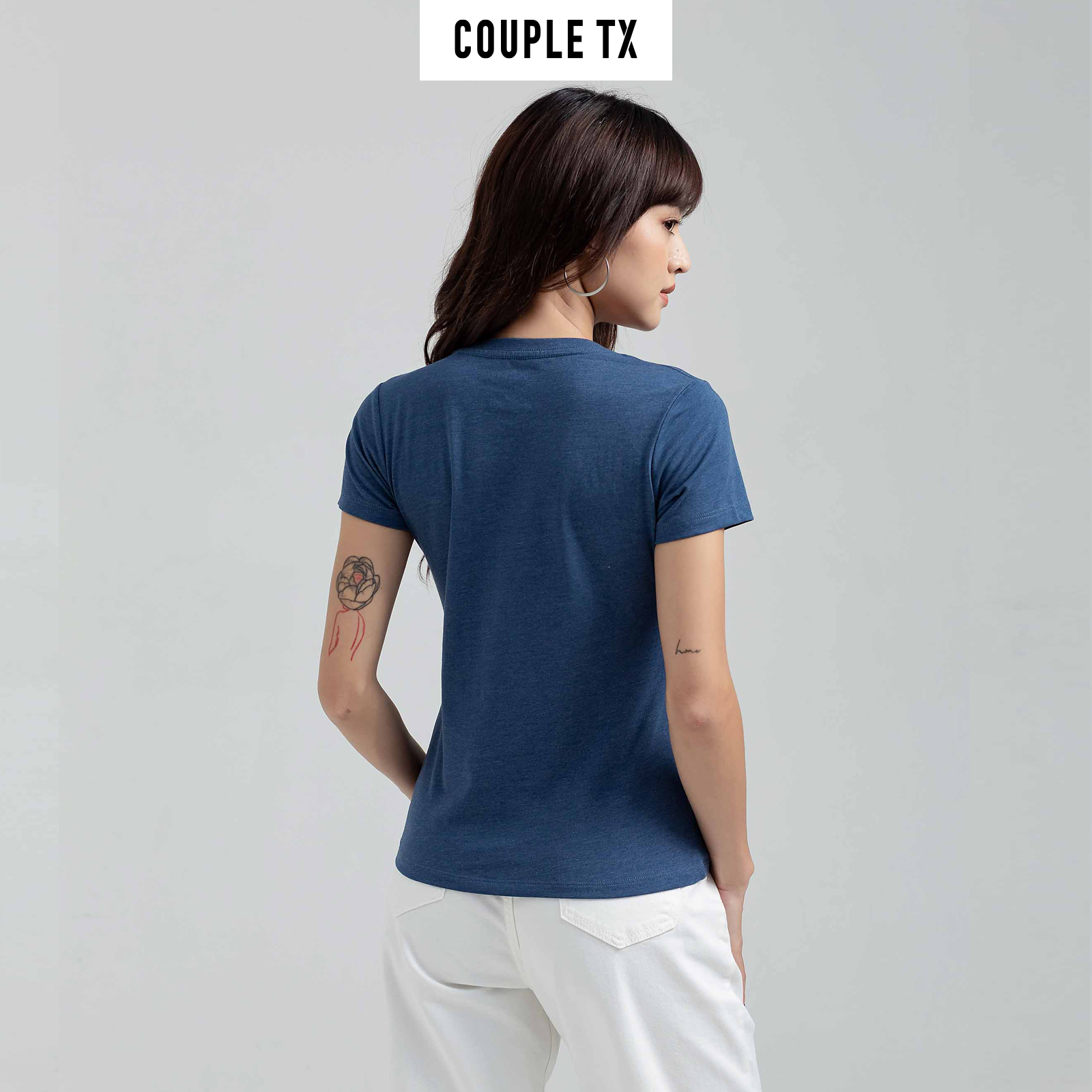 Áo Thun Nữ Cổ Tim Couple TX Basic Vải Đốm In Logo X