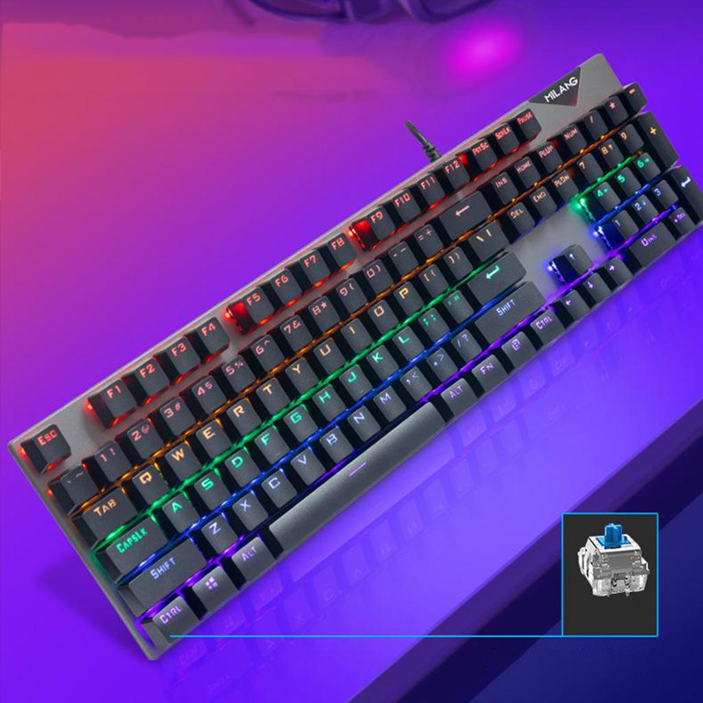 USB Wired Gaming Mechanical Keyboard 104 Key,Multi Color RGB Illuminated LED Backlit
