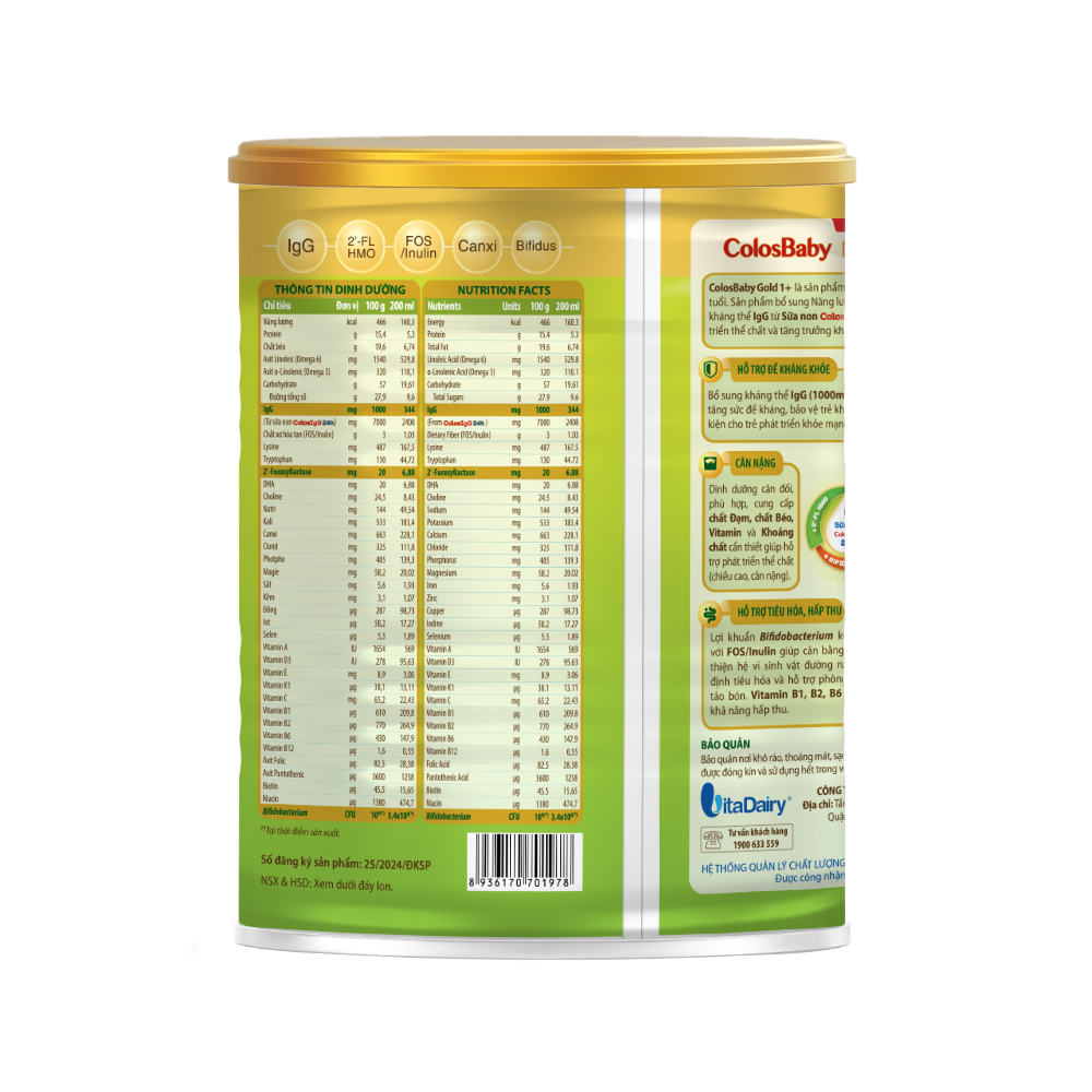 Sữa non Colosbaby Gold (MỚI) 1+ 400g, sữa bột giúp bé tăng cường đề  kháng, tăng cân vượt trội - VitaDairy