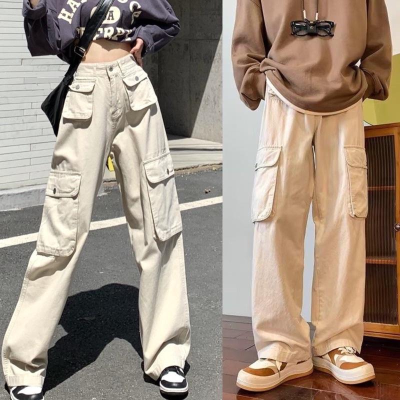 Quần kaki Cargo dài suông ống rộng túi hộp màu trơn form nam nữ unisex Quần baggy kaki style Ulzzang