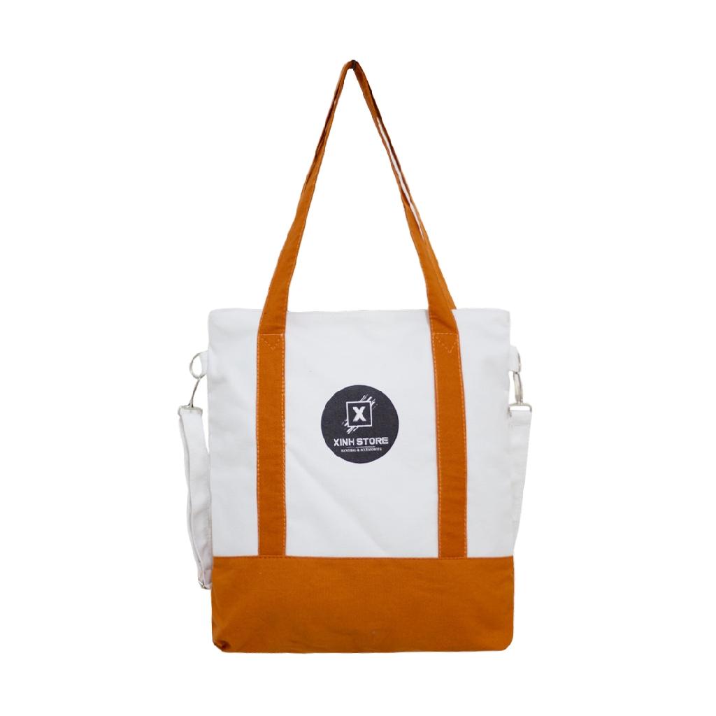 Túi vải tote nam nữ Unisex chất Canvas Đeo Chéo XinhStore Dây Phối Cao Cấp