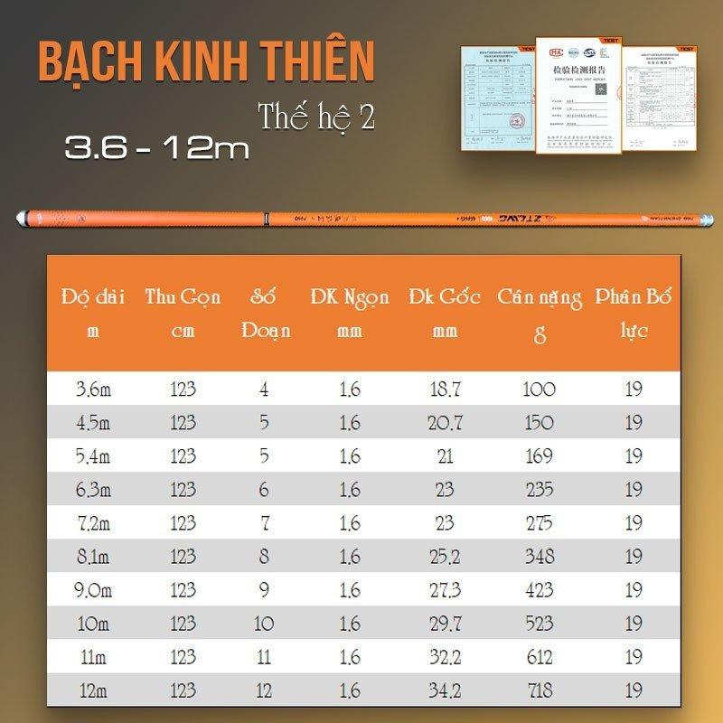 [Bảo hành 1 năm] Cần câu tay 8H Bạch kinh thiên thế hệ 2 độ dài từ 3m6 đến 12m công nghệ carbon 30T