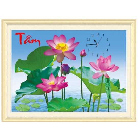 Tranh đính đá đồng hồ chữ Tâm 90X55cm