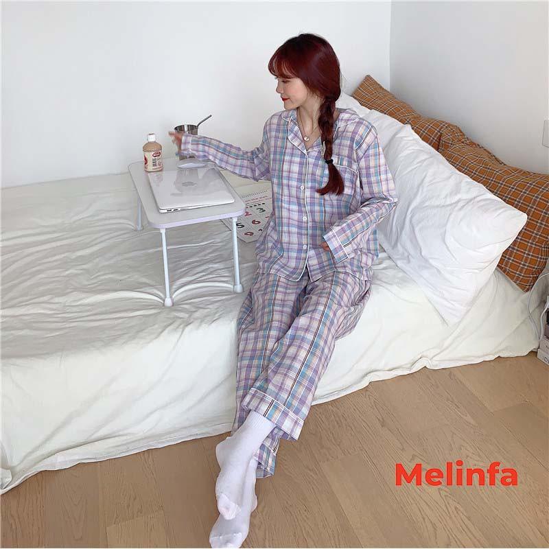 Bộ đồ ngủ Pijamas nữ dài tay, Bộ đồ mặc nhà nữ kẻ sọc nhiều màu phong cách Hàn Quốc mã VABD0122