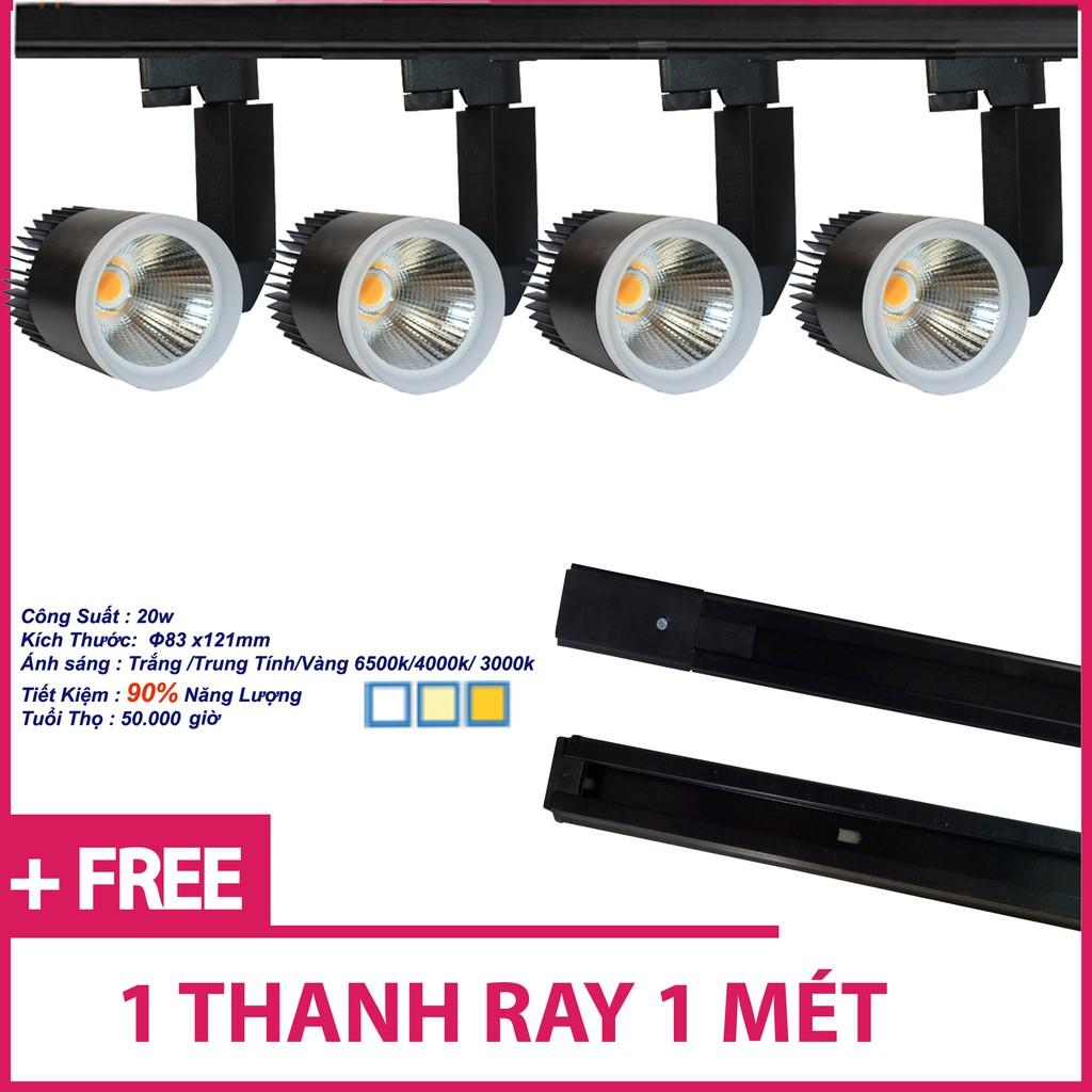 Combo Đèn Led Rọi Ray COB 20w Vỏ Đen và 1 thanh ray