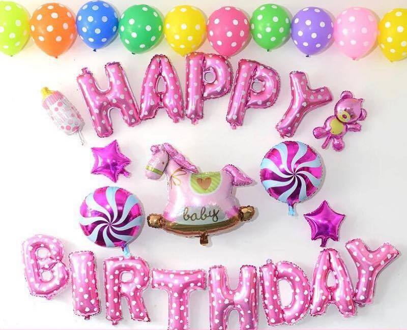 Bộ happy birthday bóng đủ chi tiết hình màu ngẫu nhiên