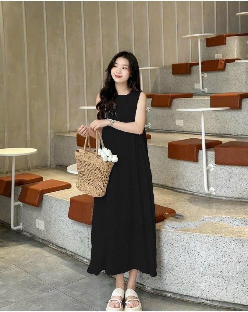 Đầm suông sát nách gân sọc