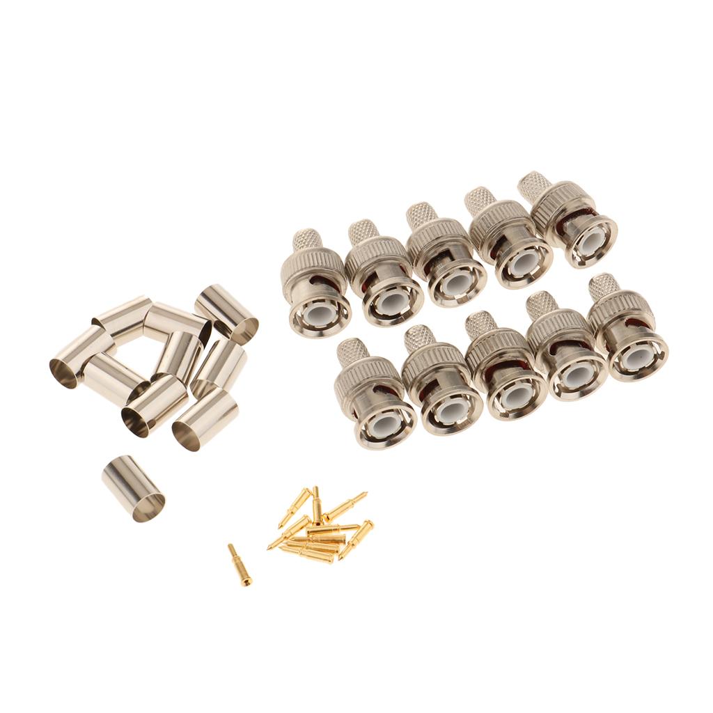 10 Pieces Professional BNC Male Crimp-On Connector, BNC Plug Crimp Adapter