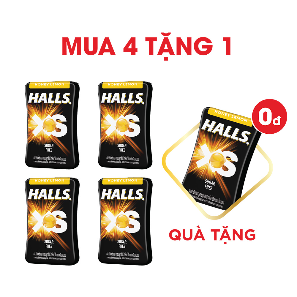 [Mua 4 Tặng 1] Combo 4 Hộp Kẹo Ngậm Không Đường Halls XS Vị Chanh Mật Ong 4x13.8g