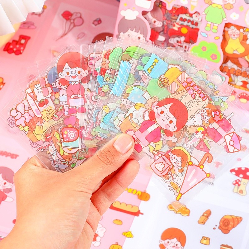 Sticker hộp 100 tấm cute trang trí sổ tay, mũ bảo hiểm