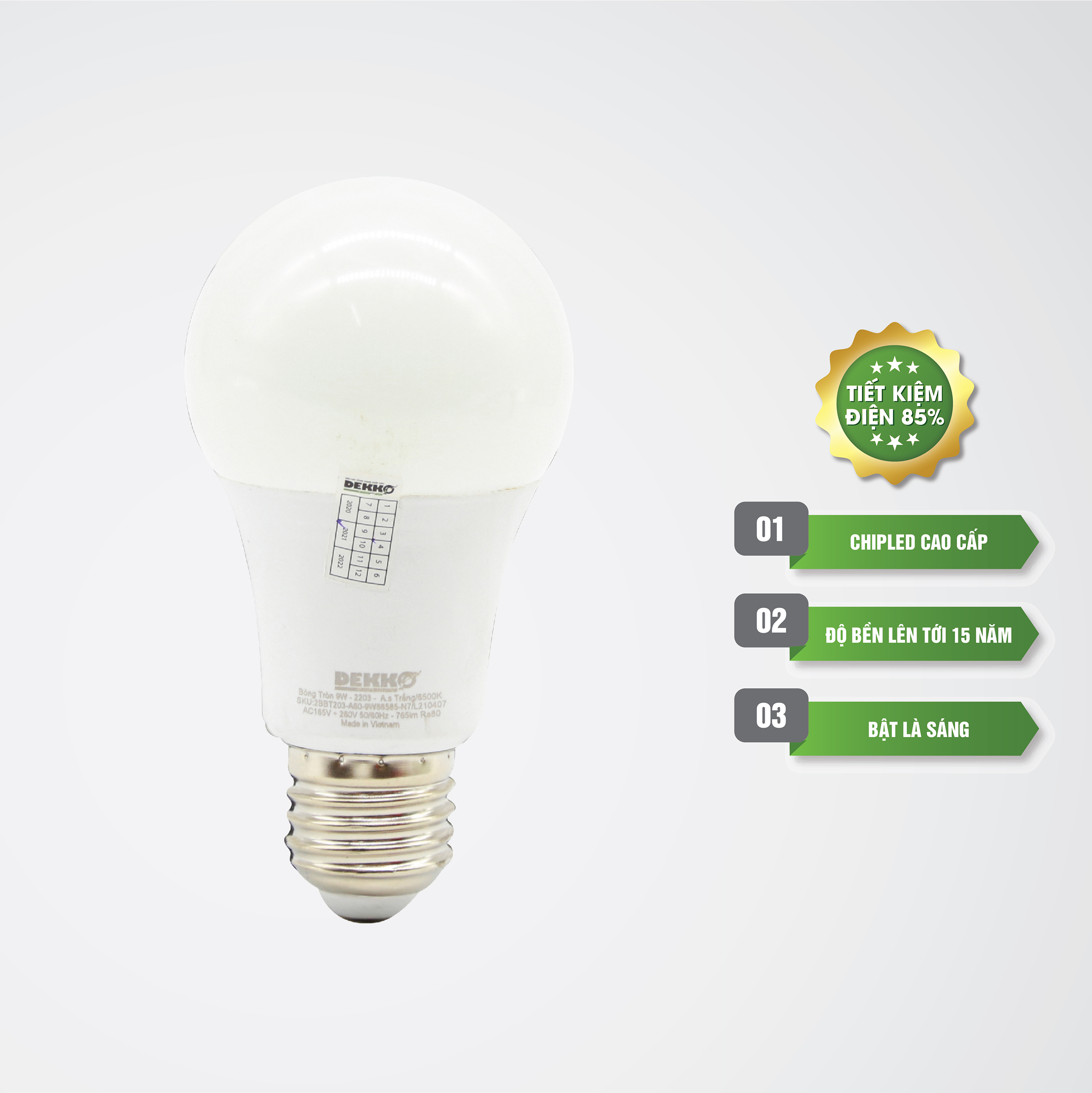 BÓNG ĐÈN LED TRÒN 2203 DEKKO 9W SIÊU TIẾT KIỆM ĐIỆN - ĐỘ BỀN LÊN TỚI 15 NĂM