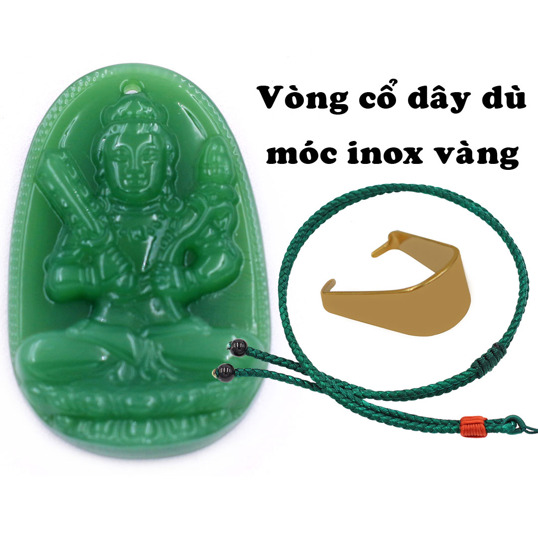 Mặt dây chuyền Phật Hư không tạng đá xanh lá 3.6 cm kèm móc inox vàng và vòng cổ dây dù xanh lá, Mặt Phật bản mệnh