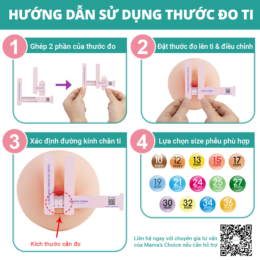 Thước Đo Ti Mama’s Choice, Xác Định Đường Kính Núm Ti Mẹ, Giúp Mẹ Chọn Được Size Phễu Phù Hợp Khi Hút Sữa