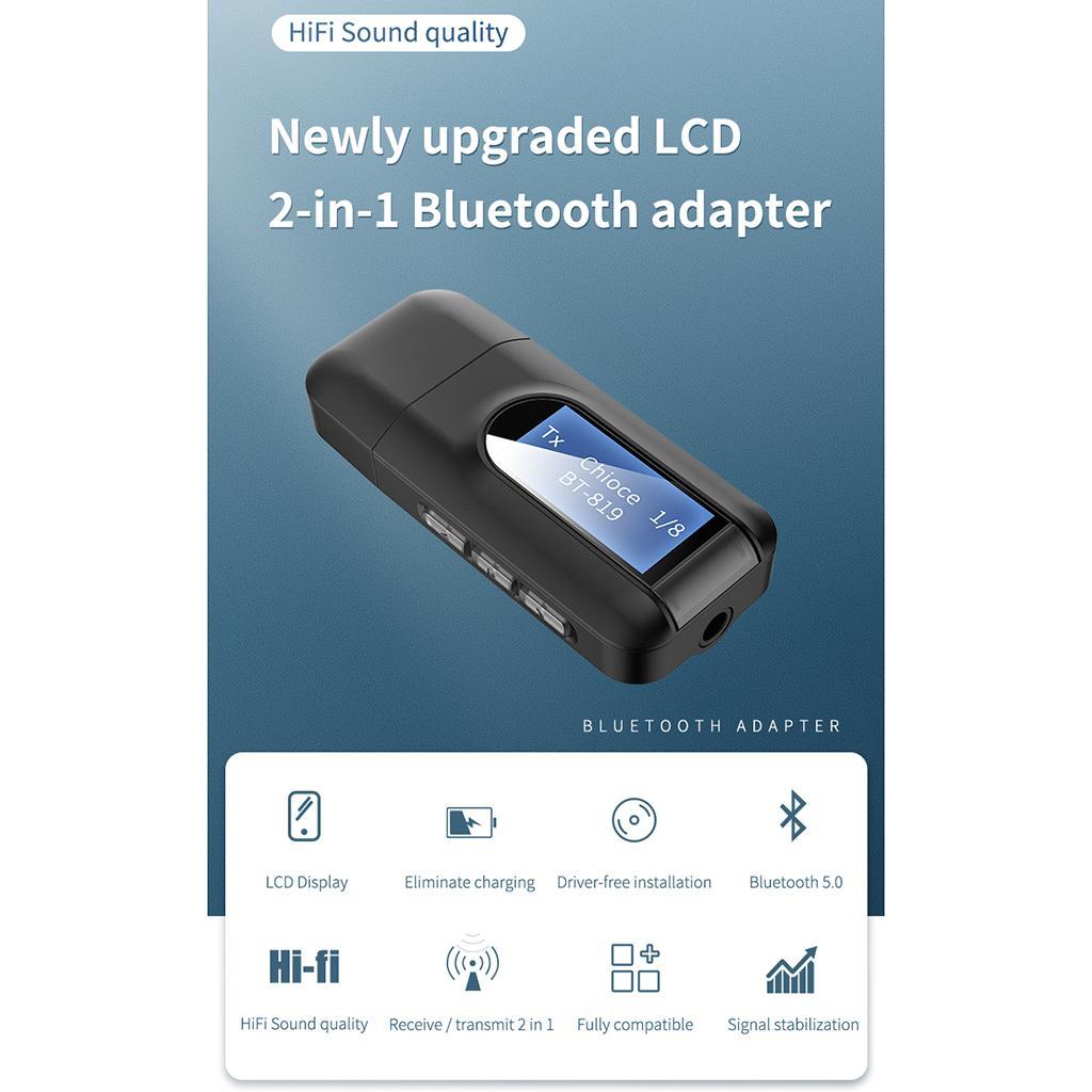 USB Bluetooth 5.0 Audio Transmitter LCD Display 3.5MM Dongle for PC TV