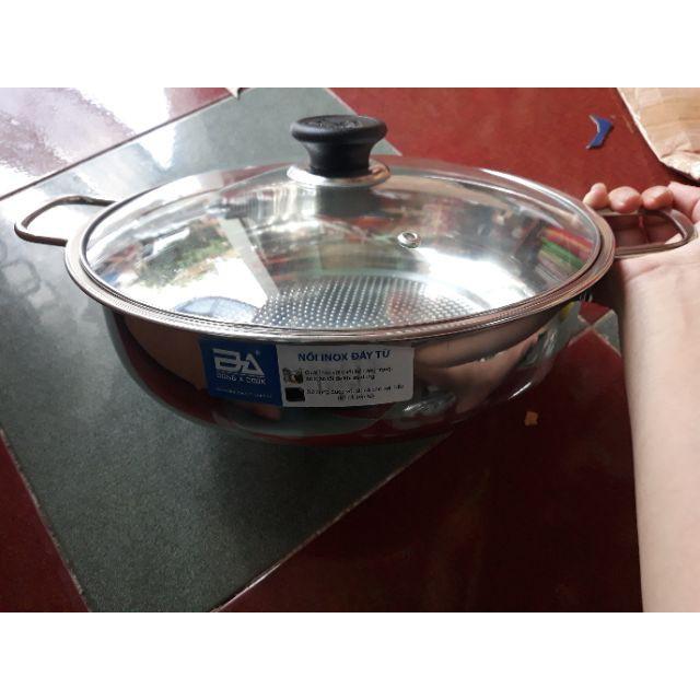 Xả kho giá bất chaaspo_Xoong ăn lẩu Đông Á dày xịn,inoc sáng.Vung kính. 28cm_Đáy sần chống khê