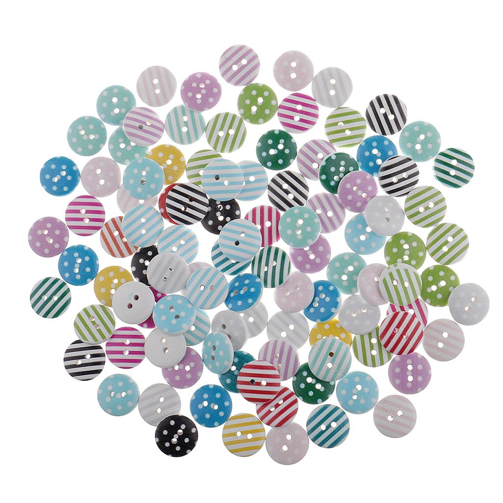 100pcs Colored 2 Holes Wood Buttons Flatback for Sewing Dress Craft DIY 15mm