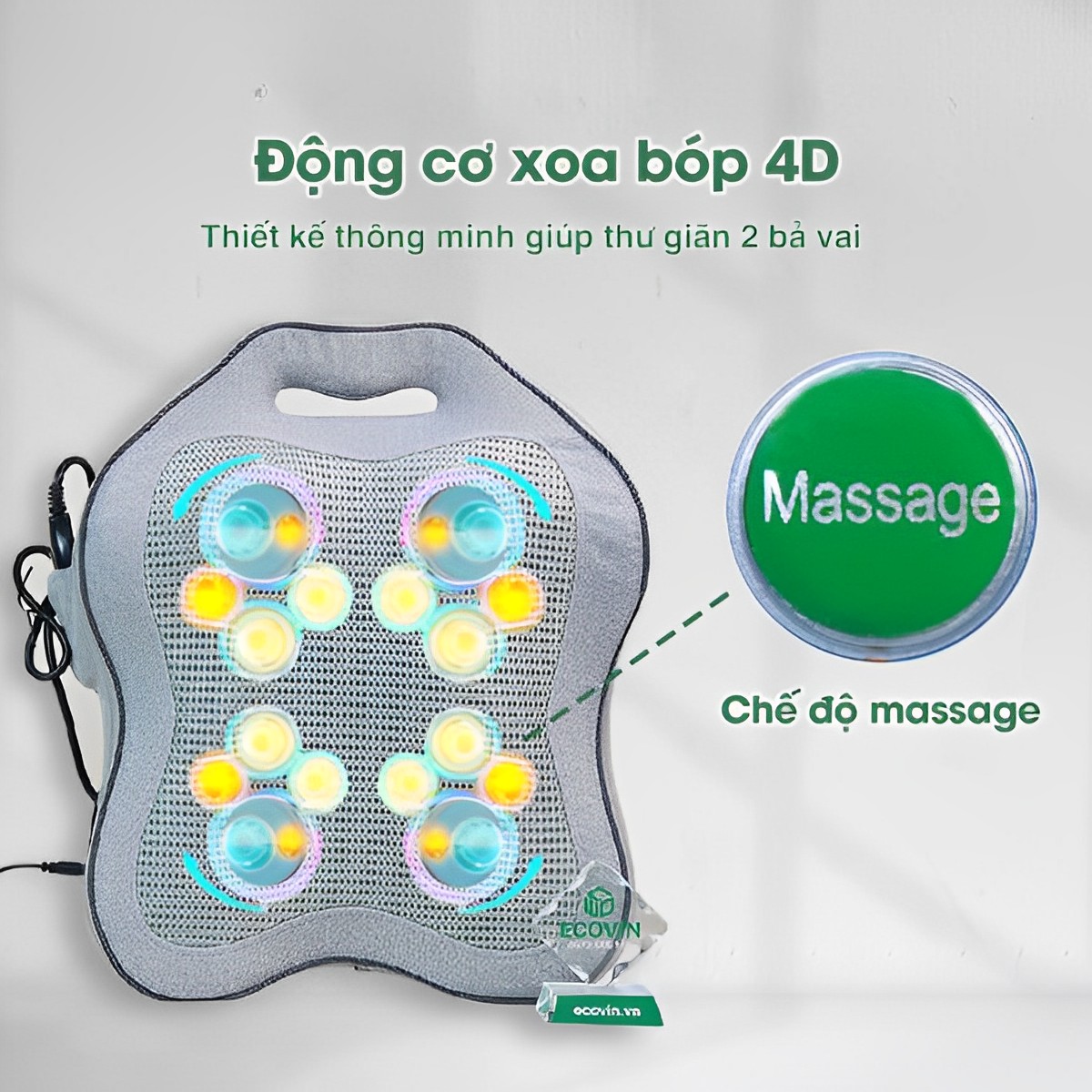 Máy massage lưng cột sống, gối massage lưng,gối mát xa cổ vai gáy Beame BM-V56 ,với con lăn 4D và nhiệt hồng ngoại giúp giảm căng thẳng mệt mỏi