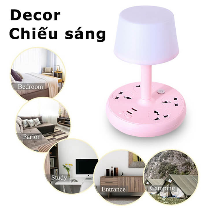 Ổ cắm điện đa năng chống giật có 2 cổng sạc nhanh USB chịu tại 2500W, 4 ổ cắm điện cao cấp kiêm đèn ngủ thông minh 3 chế độ sáng, tặng kèm điều khiển từ xa