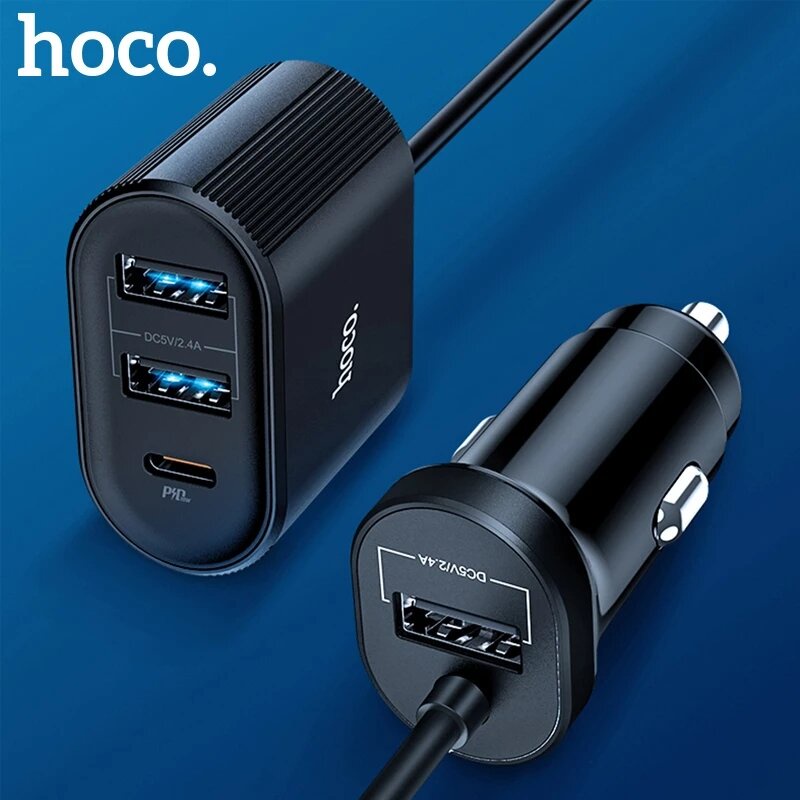 bộ sạc nhanh xe hơi 3 cổng  USB + 1 Cổng Type-C 3.0A Hoco Z35 - DÀI 1.2M- HÀNG CHÍNH HÃNG