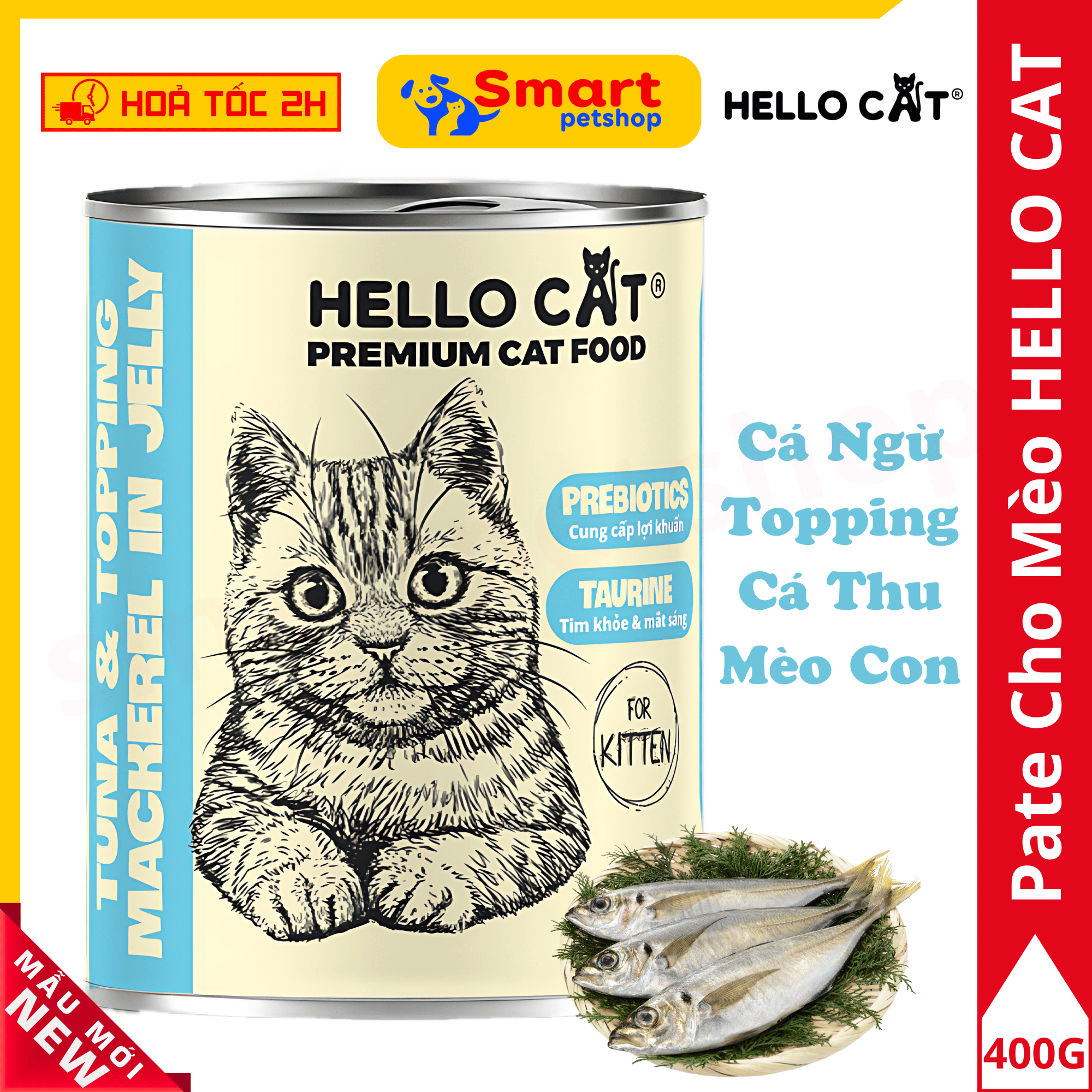 Pate Cho Mèo Hello Cat Tuna - Thức Ăn Cho Mèo Mọi Lứa Tuổi Trong Thạch 400g