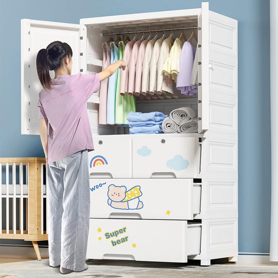 (Ngang 70cm) Tủ Nhựa Đựng Quần Áo, Tủ Đựng Đồ Đa Năng Kèm Bánh Xe, Chất Liệu Nhựa PP An Toàn, Chắc Chắn, Hoạ Tiết Xinh