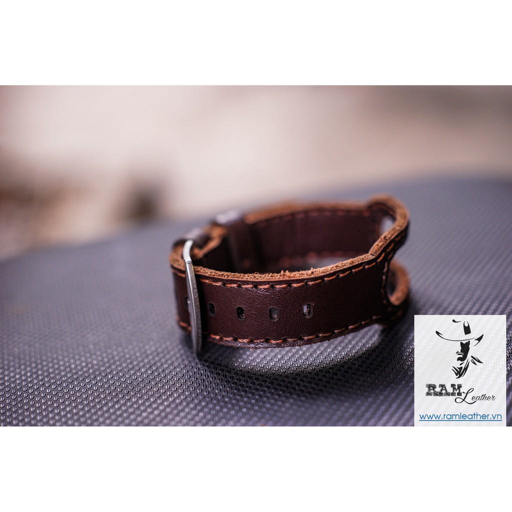 DÂY MIBAND 4 / MIBAND 3 / MIBAND 5 DA BÒ NÂU ĐẬM - DA BÒ THẬT-CHÍNH HÃNG RAM LEATHER